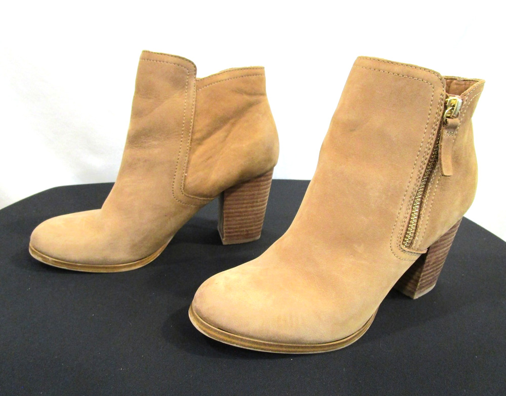 Aldo Tan Brown Nubuck Leather Stacked Heel Ankle Booties Women 8
